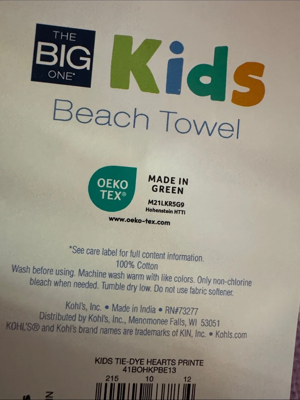The Big One - Kids Tie-Dye Beach Towel NWT